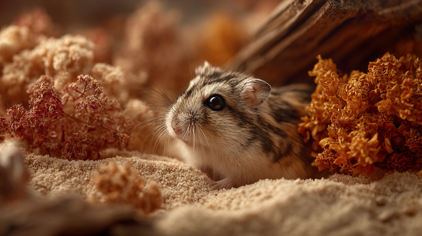 Robo Hamster in a Natural Desert-Themed Cage Setup