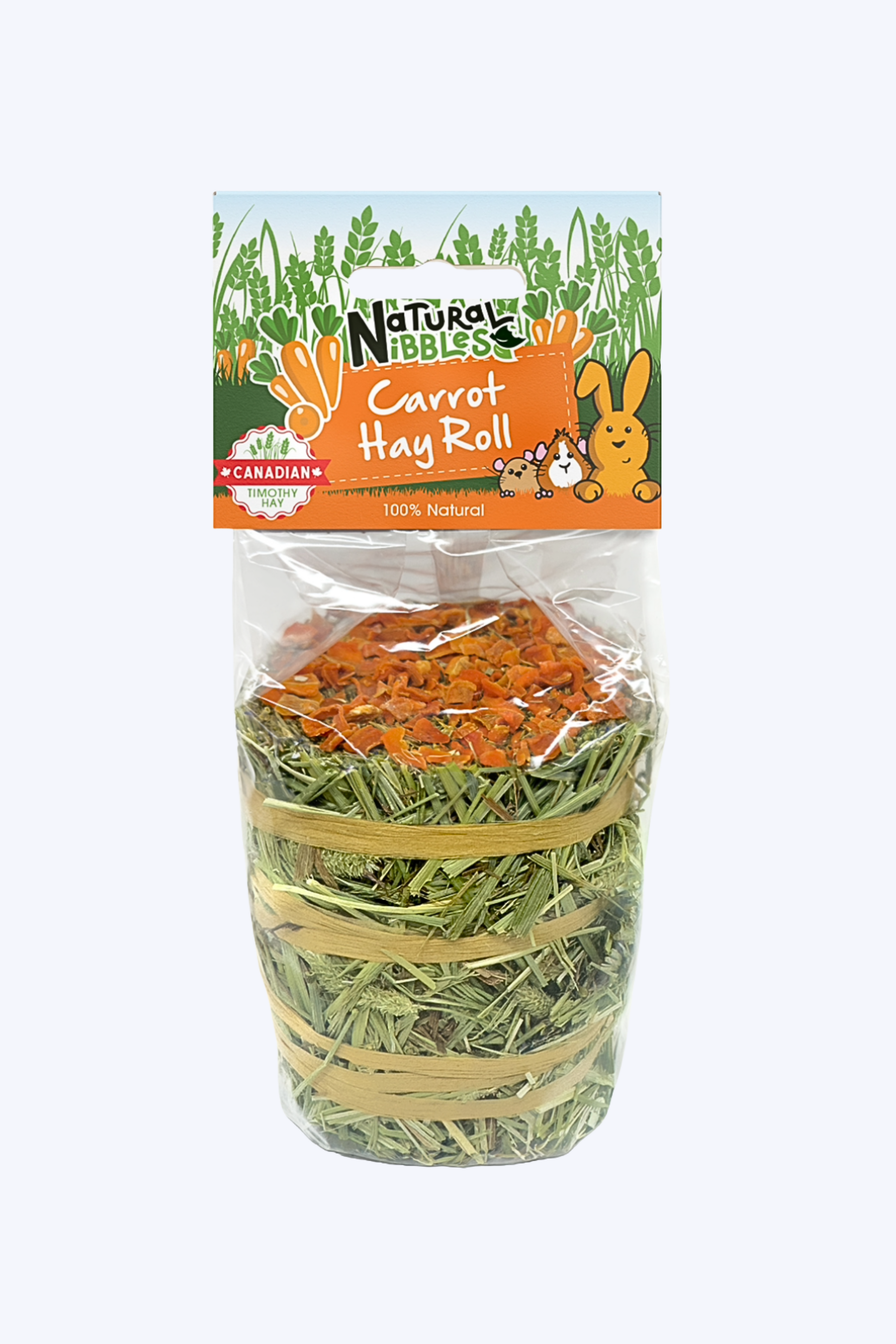 Package of Natural Nibbles Carrot Hay Roll on a white background