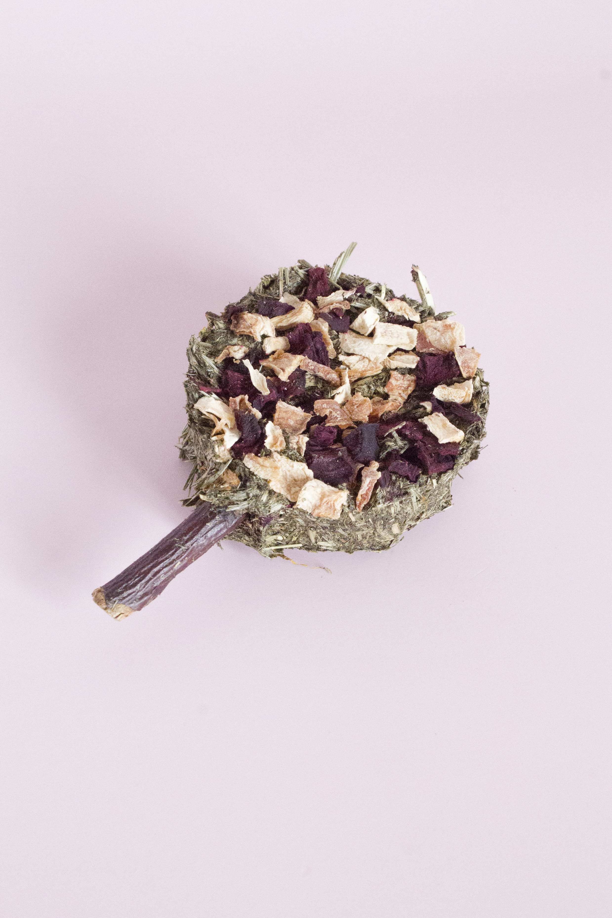 Dried herbs and leaves on a light pink background