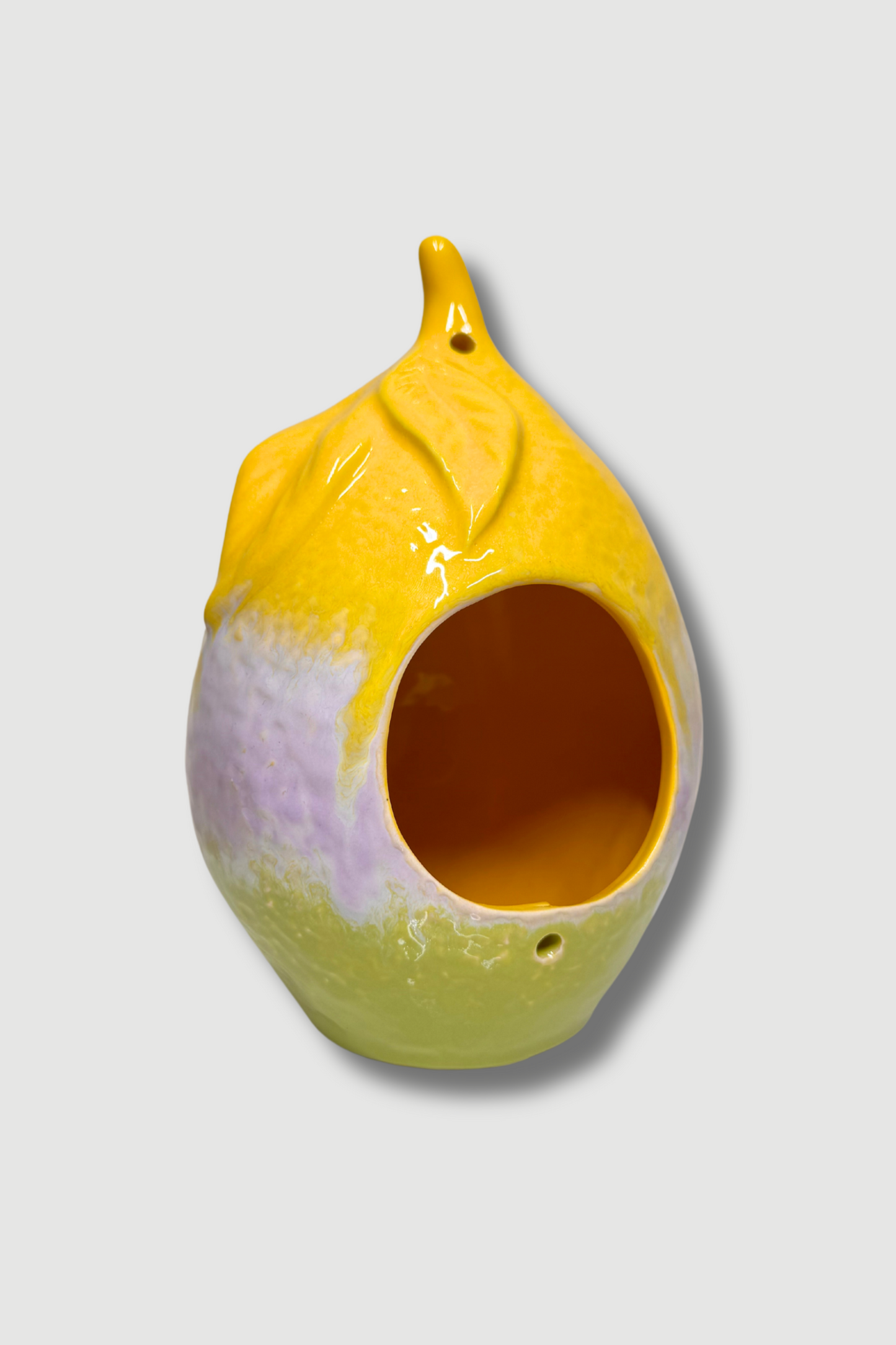 Citrus Hideout. A cozy, durable, and vibrant ceramic hideaway. Perfect for small pets. Moony Paw