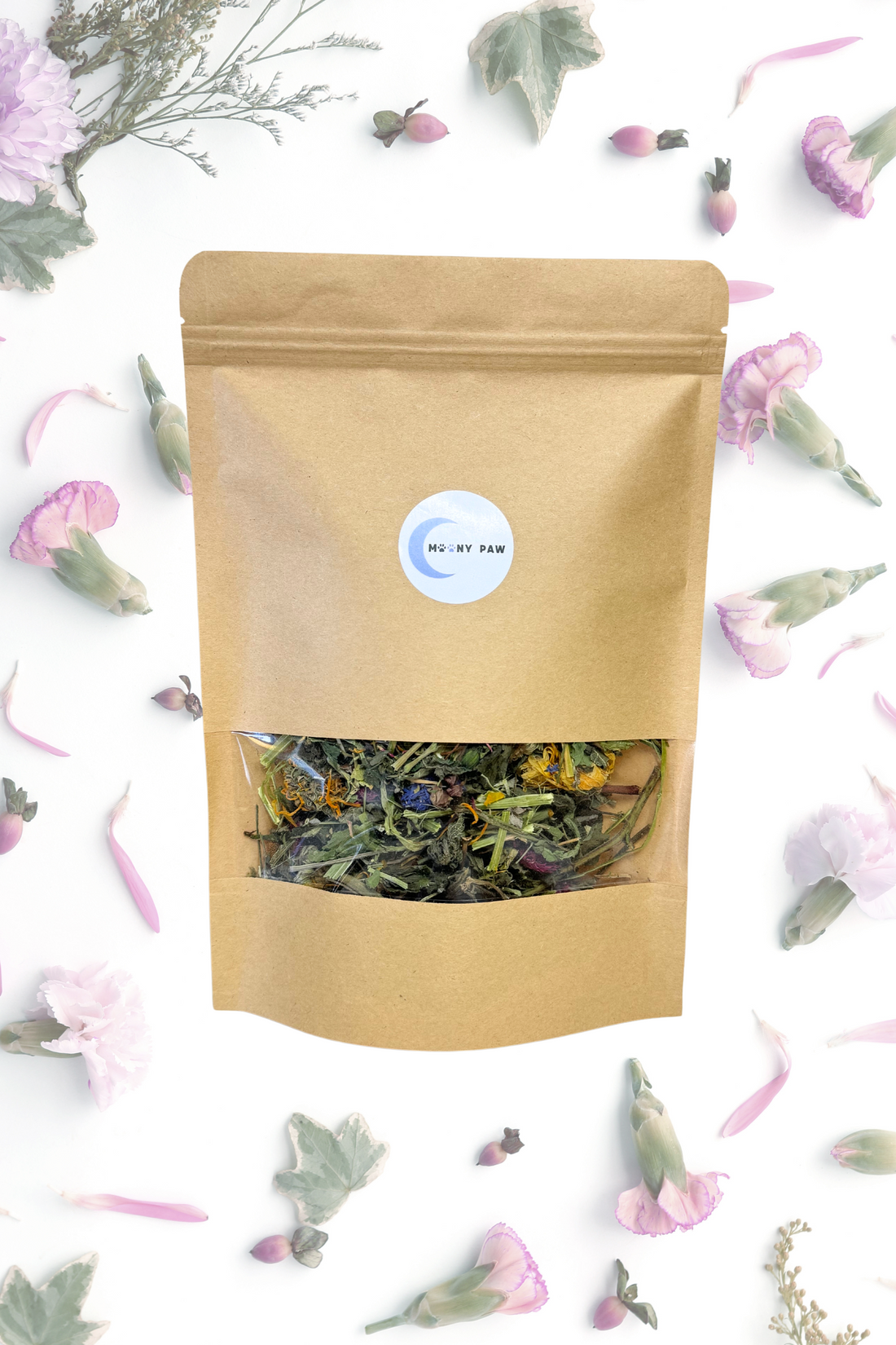 Moony Paw Flower &amp; Herb Mix – nutrient-rich forage for hamsters, rabbits, guinea pigs, degus, and chinchillas.