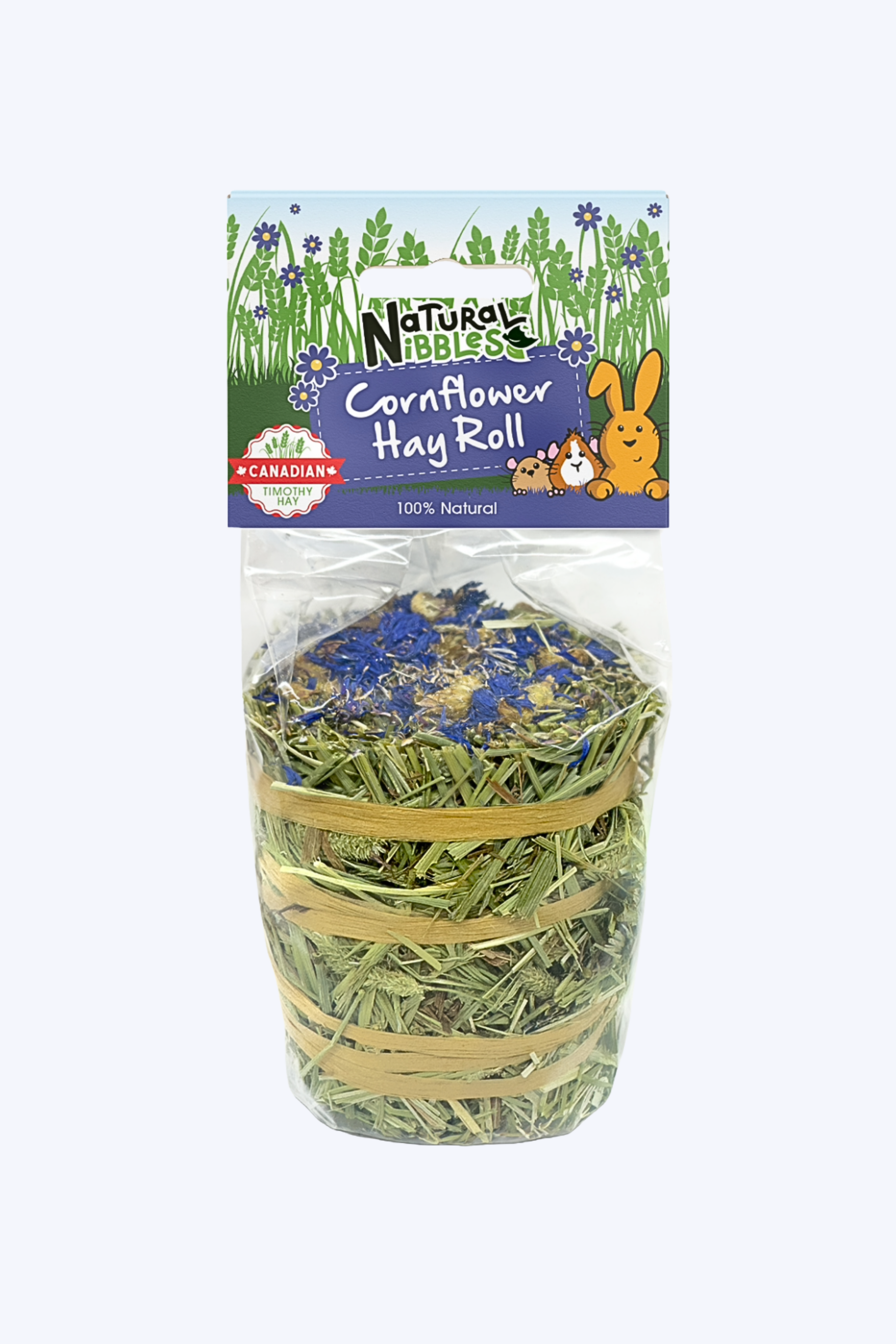 Cornflower hay roll in packaging with &