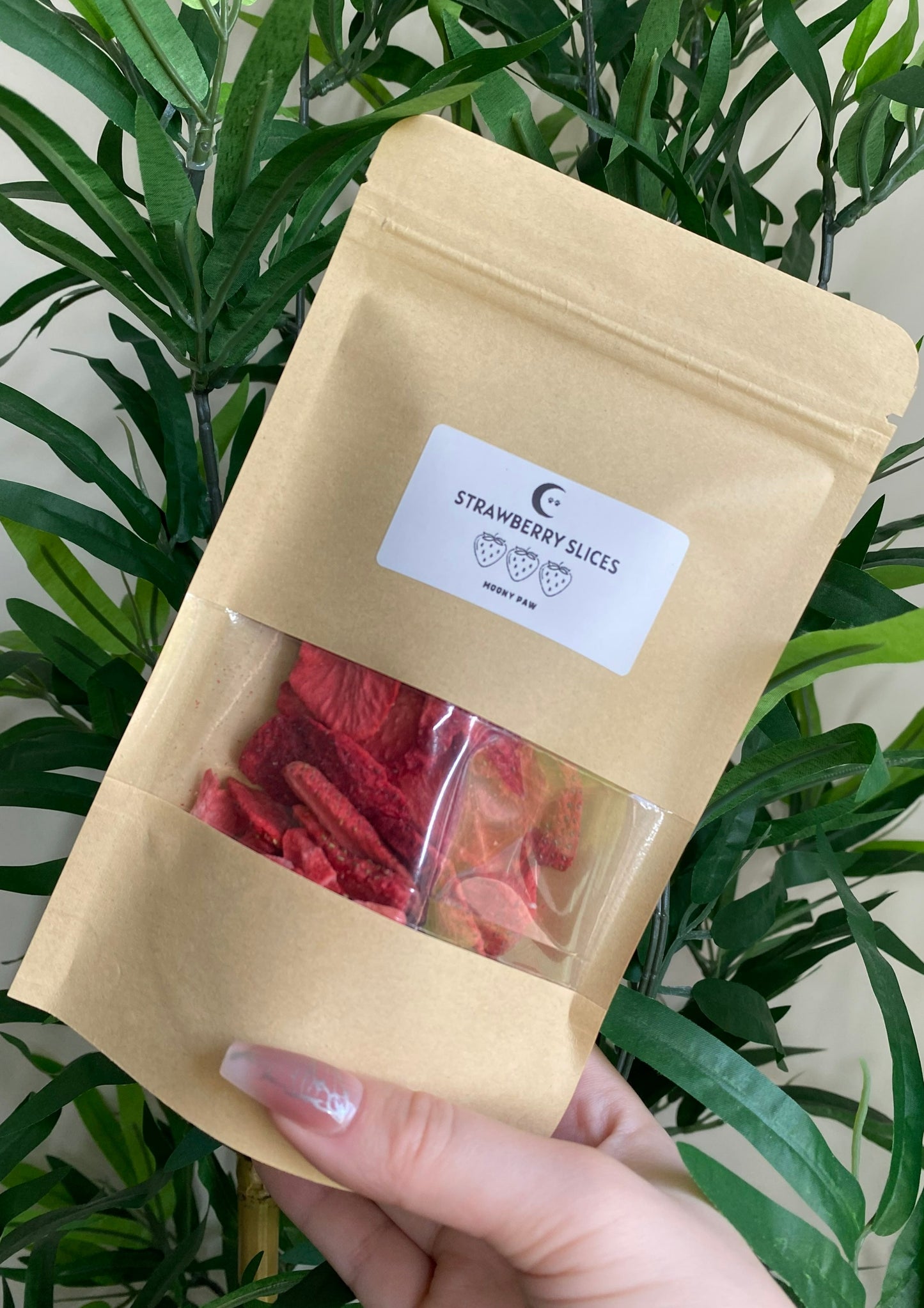 Moony Paw Freeze-Dried Strawberry Pet Treats – organic, vitamin-rich snacks for rabbits, guinea pigs, hamsters, gerbils, and chinchillas; low-fat, antioxidant, non-GMO, sugar-free, and eco-friendly; supports pet wellness and holistic small animal care.