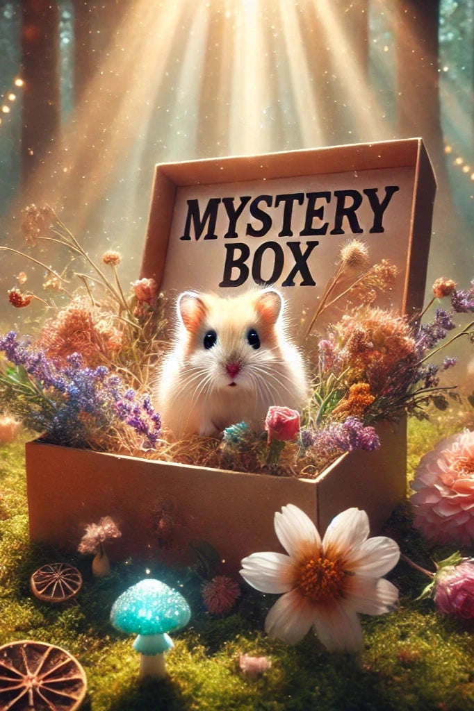 Moony Paw Hamster Mystery Box – ultimate surprise goodie box with treats, premium chews, and delightful dried sprays. 